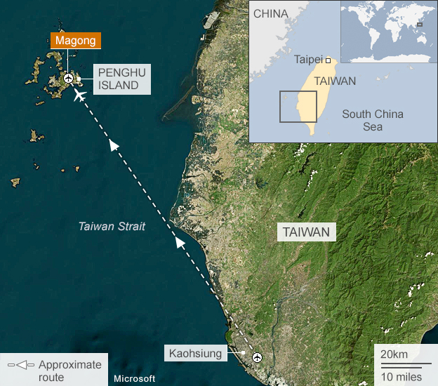 Flight Route of GE222TransAsia Flight GE222: Taiwan Airways plane crash kills at least 40