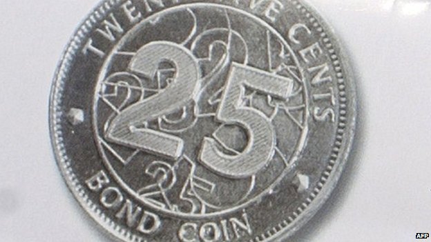 Bond coins, guaranteed by the Zimbabwe central bank and are pegged to the US dollar